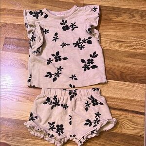 Floral Print Kids Pajamas Set - Beige and Black